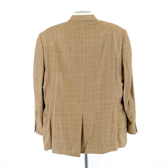 Lauren Ralph Lauren Wool Silk Brown Tan Hounstooth W/ Blue Windowpane 48L SPort - Picture 6 of 12